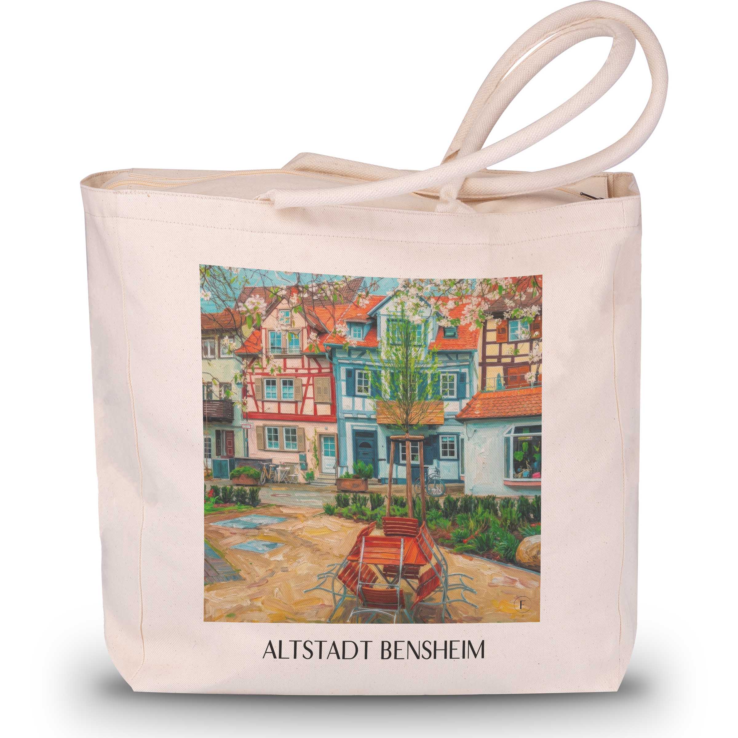altstadt-bensheim-deutschland-einkaufstasche-oil-painting-oelgemaelde