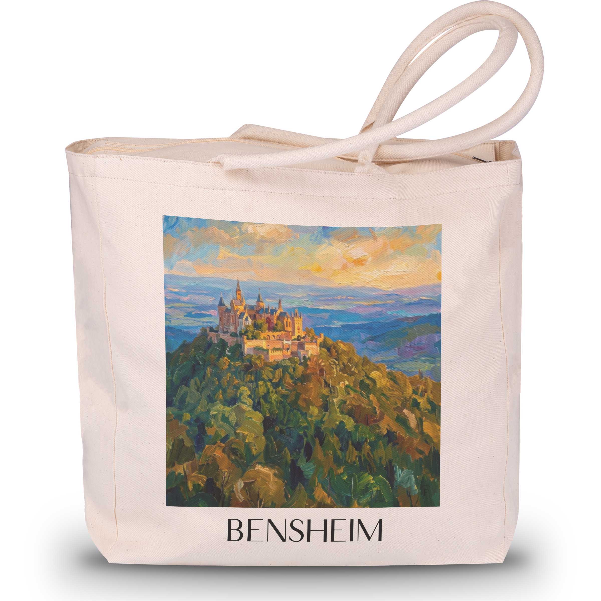 Bensheim (im Winter) Shopping Tasche - Südhessen - Deutschland Tote Bag - Einkaufstasche im Ölgemälde Stil