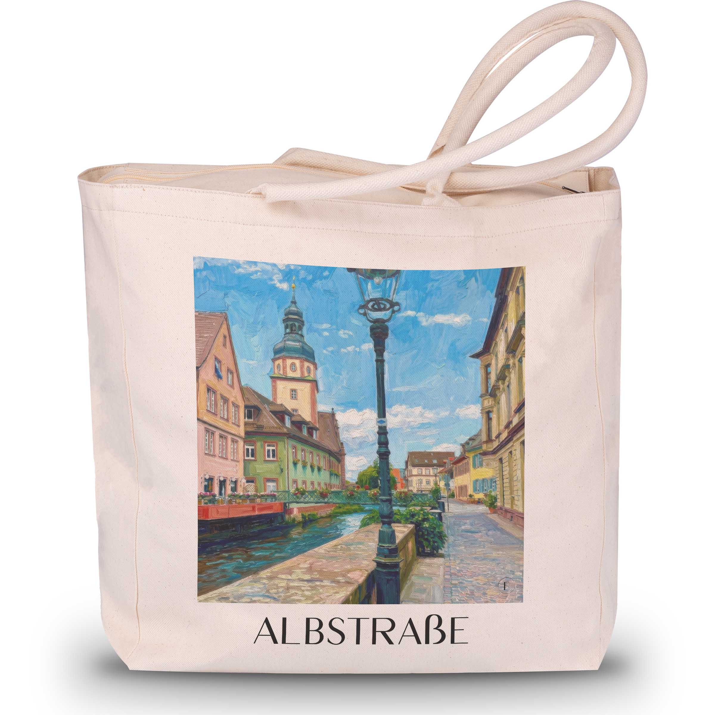albstraße-ettlingen-deutschland-einkaufstasche-oil-painting-oelgemaelde