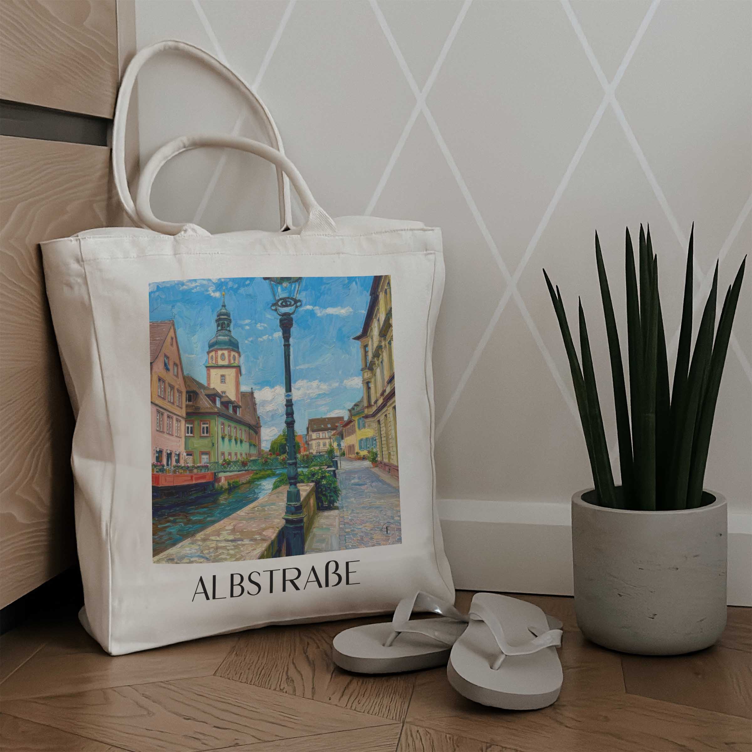 albstraße-ettlingen-deutschland-einkaufstasche-oil-painting-oelgemaelde