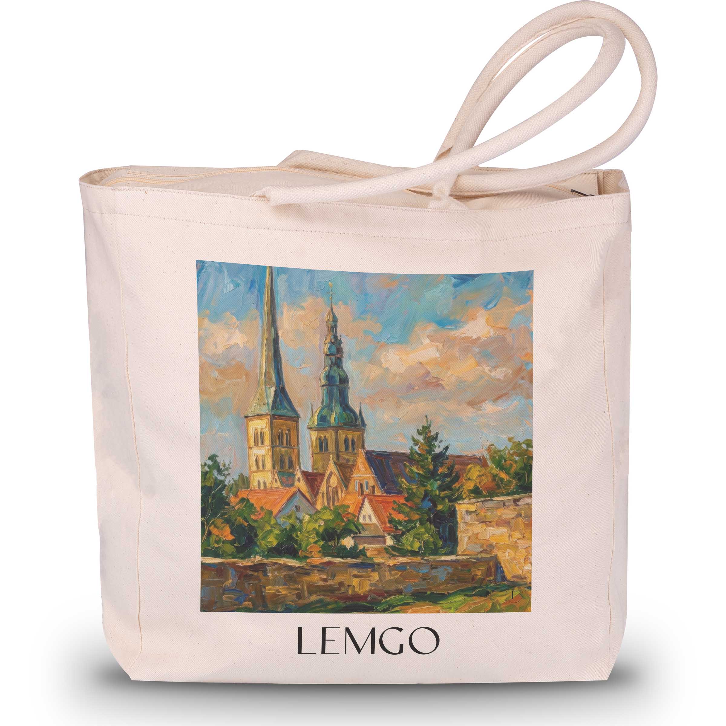 Lemgo (im Winter) Shopping Tasche - Ostwestfalen - Deutschland Tote Bag - Einkaufstasche im Ölgemälde Stil