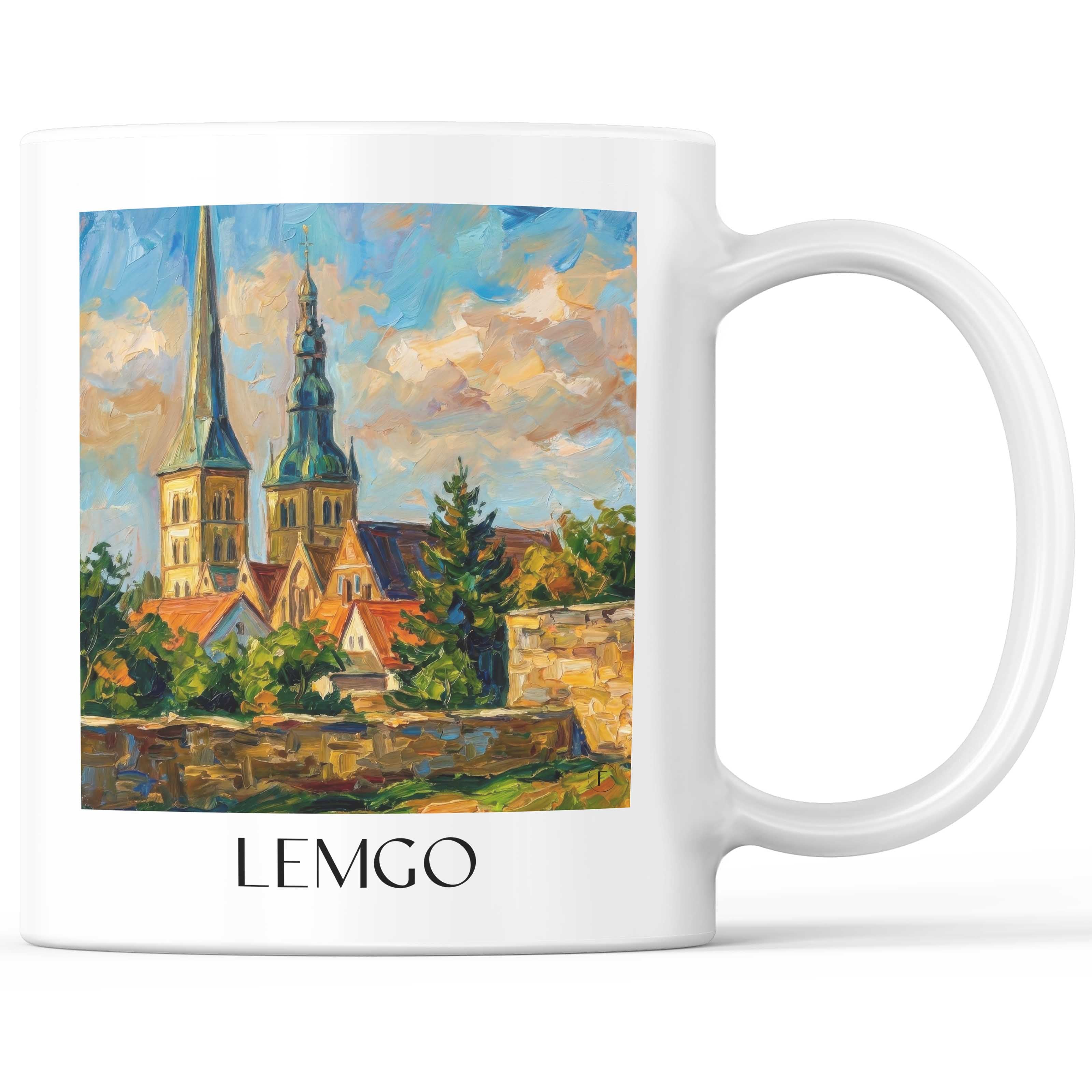 Lemgo (im Winter) Kaffeebecher - Ostwestfalen - Deutschland Becher - Kaffeetasse im Ölgemälde Stil