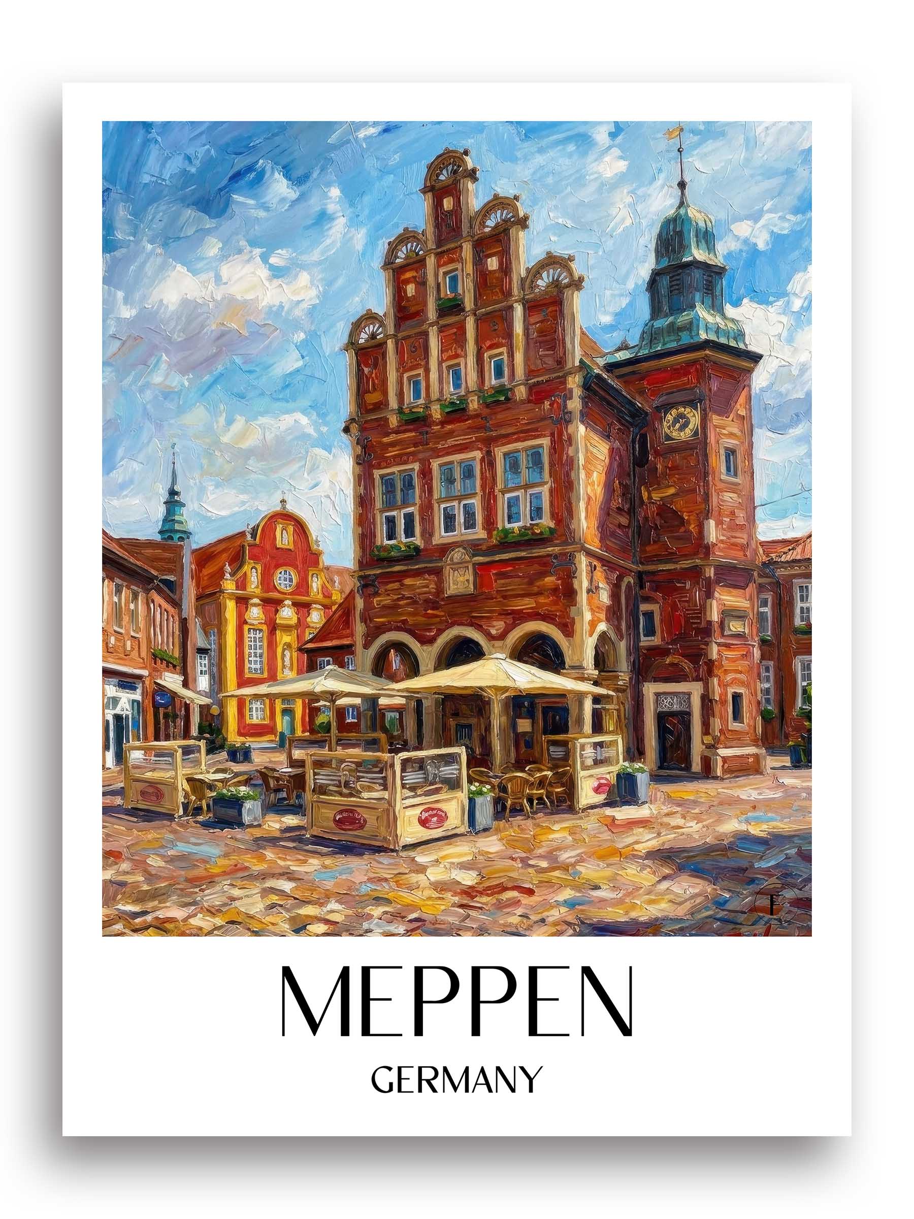 Meppen Poster - Niedersachsen - Deutschland Kunstdruck - Ölgemälde von A4 bis A1