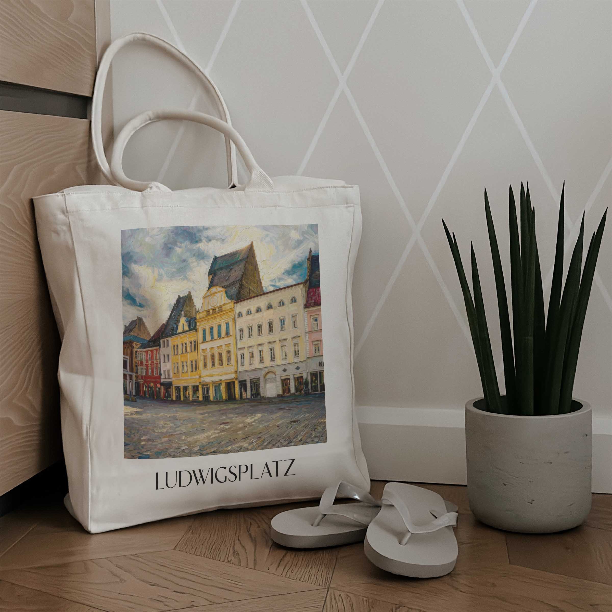 ludwigsplatz-straubing-deutschland-einkaufstasche-oil-painting-oelgemaelde