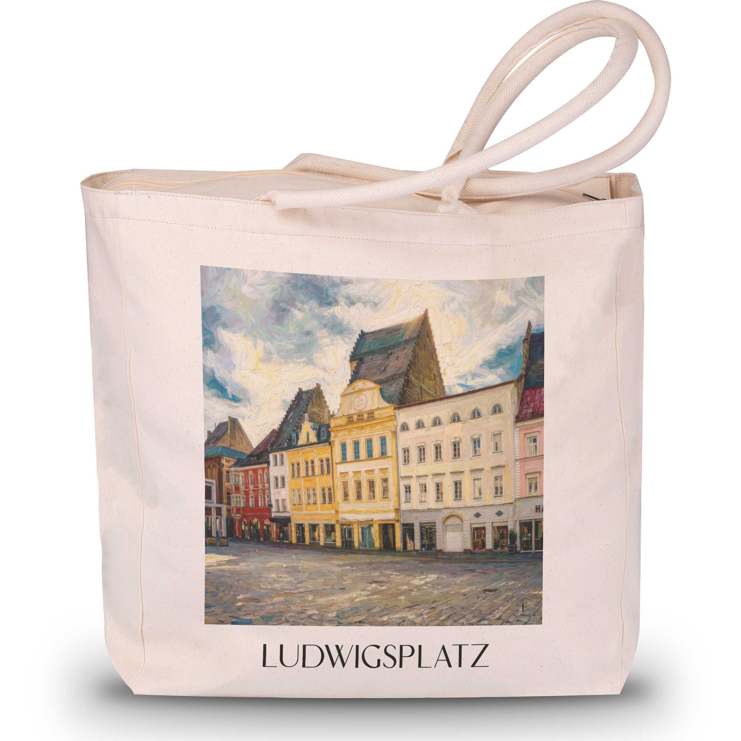 Ludwigsplatz Shopping Tasche - Straubing - Deutschland Tote Bag - Einkaufstasche im Ölgemälde Stil