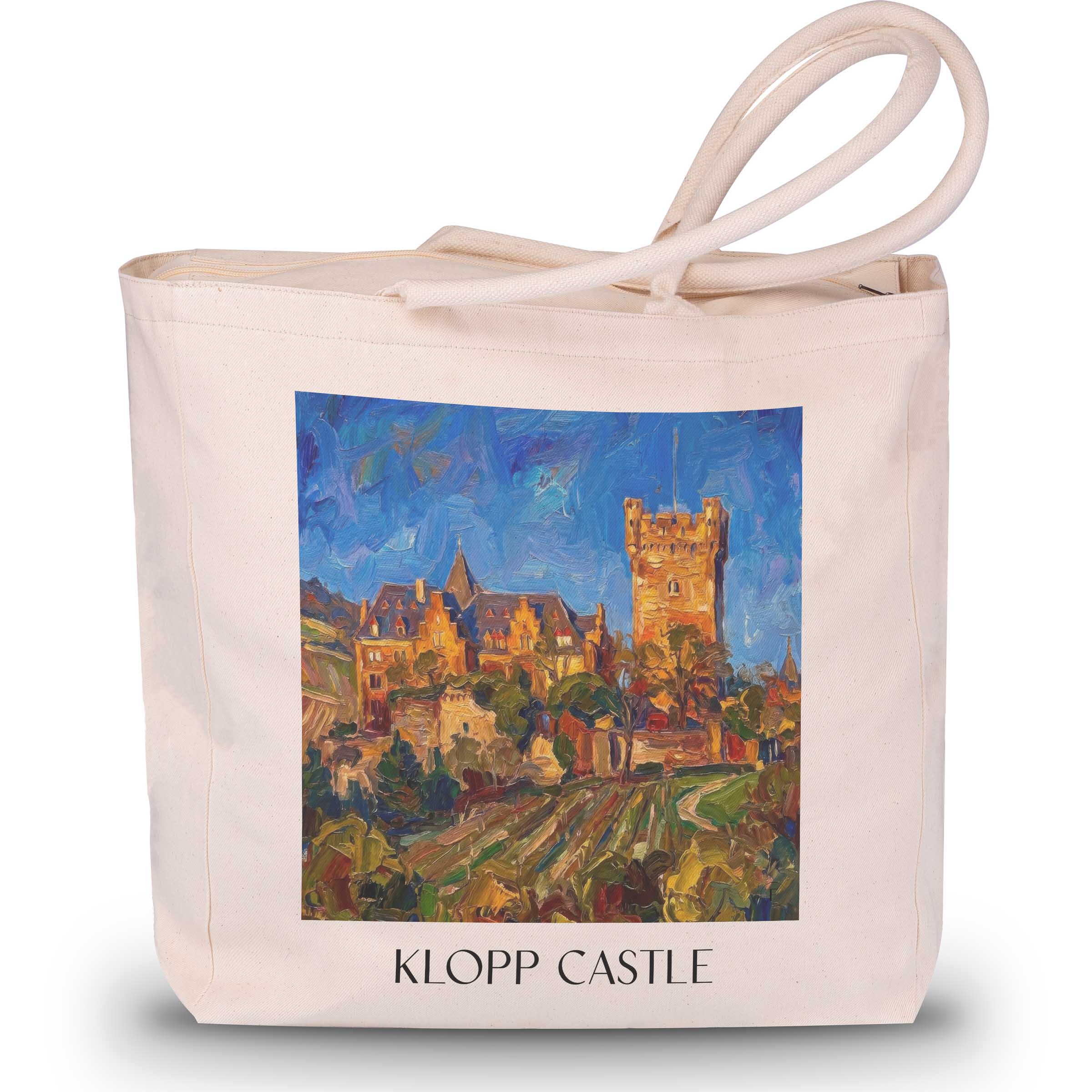 Burg Klopp Shopping Tasche - Bingen am Rhein - Deutschland Tote Bag - Einkaufstasche im Ölgemälde Stil