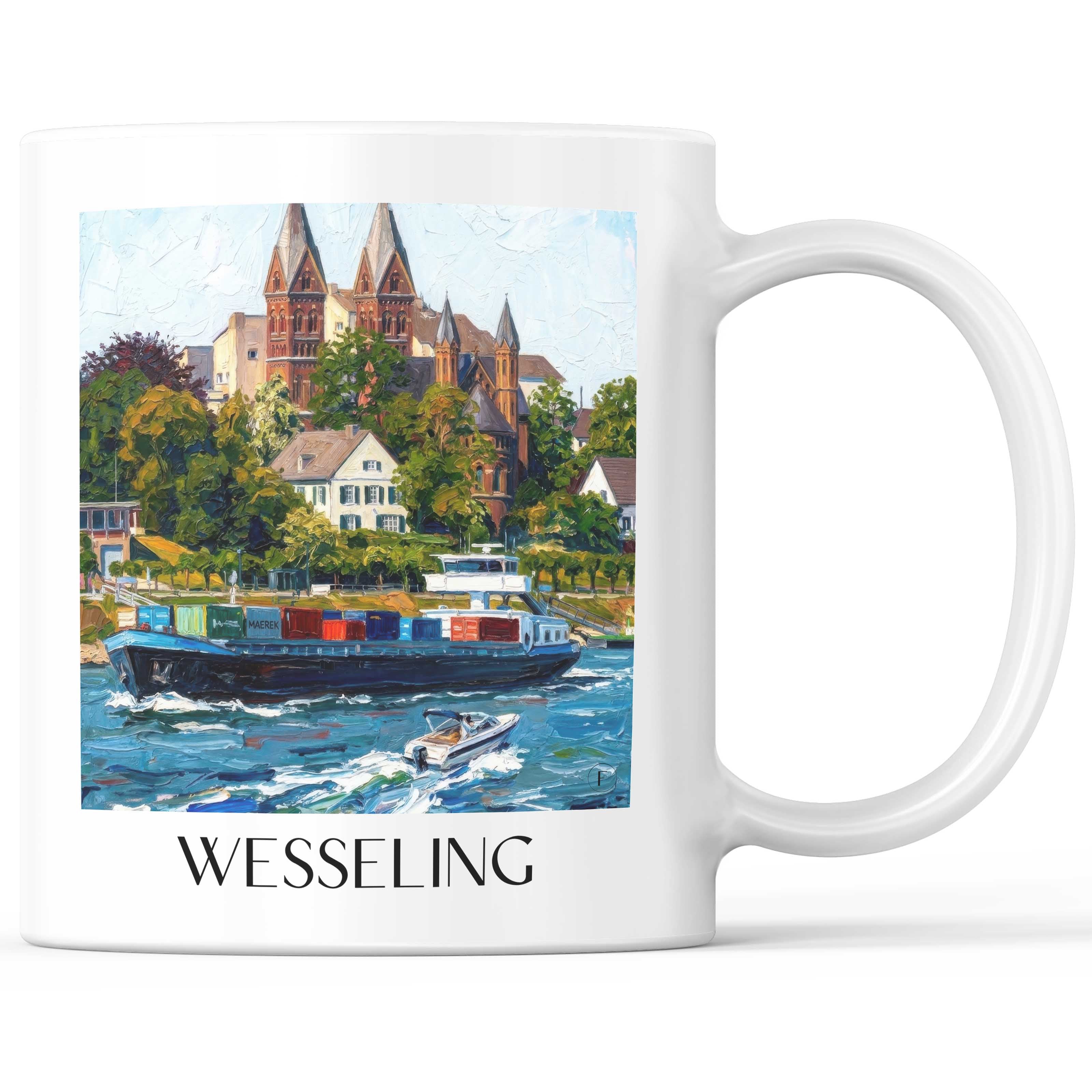 Wesseling Kaffeebecher - Rheinland - Deutschland Becher - Kaffeetasse im Ölgemälde Stil