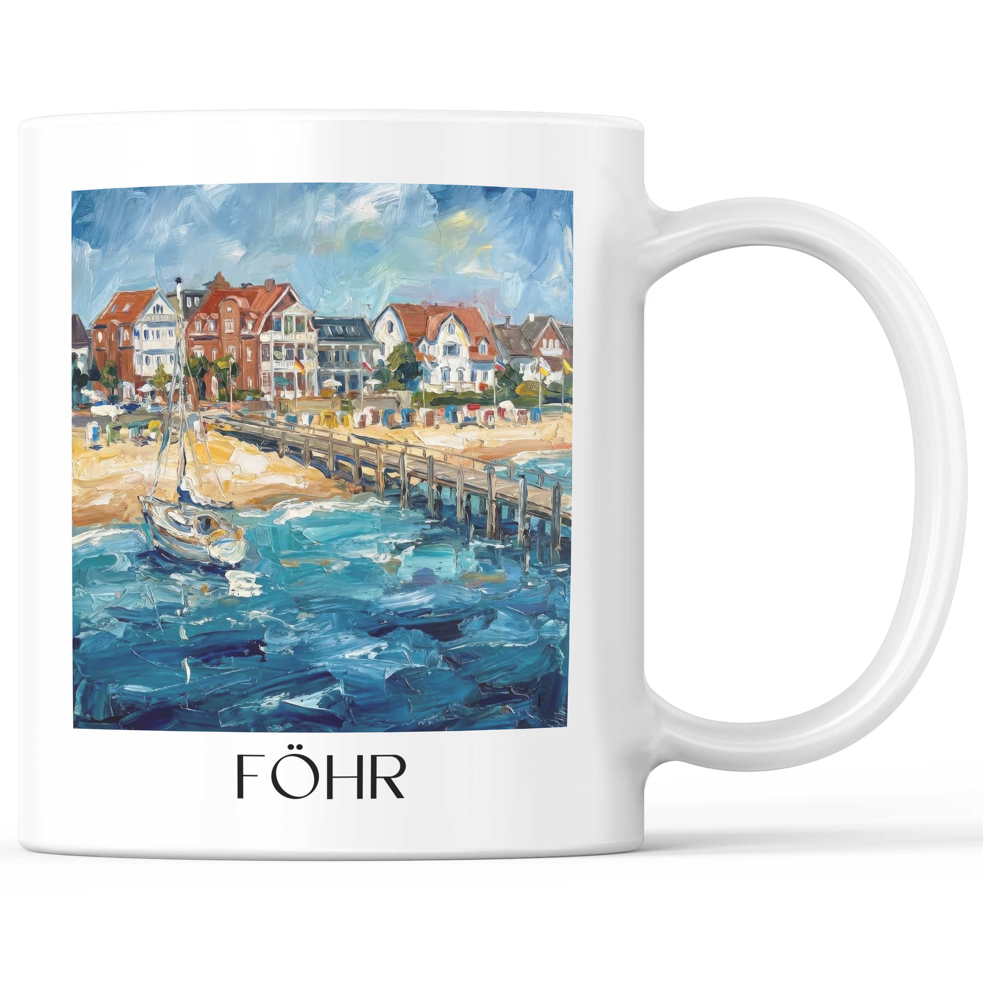 Föhr Kaffeebecher - Schleswig-Holstein - Deutschland Becher - Kaffeetasse im Ölgemälde Stil