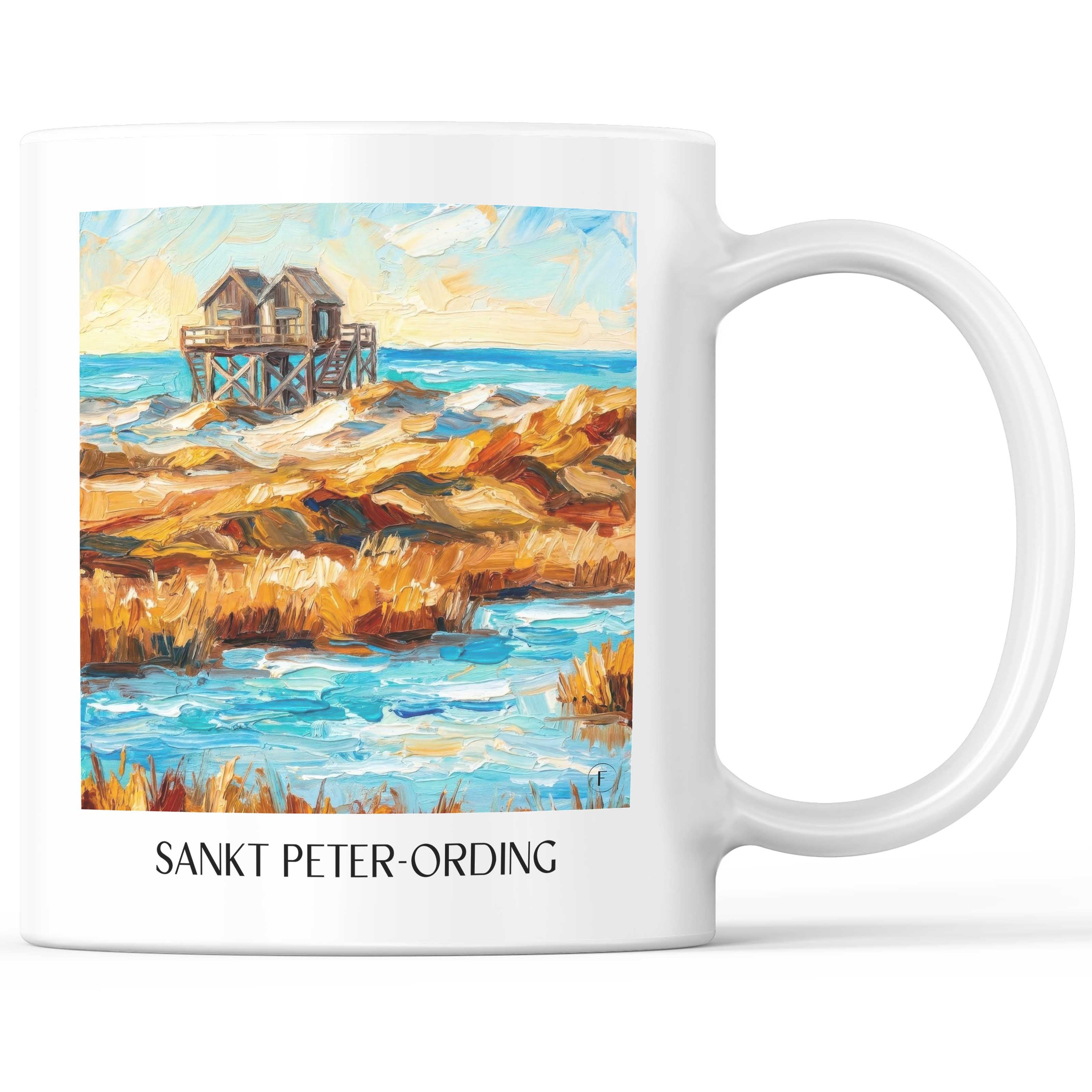 Sankt Peter-Ording Kaffeebecher - Schleswig-Holstein - Deutschland Becher - Kaffeetasse im Ölgemälde Stil
