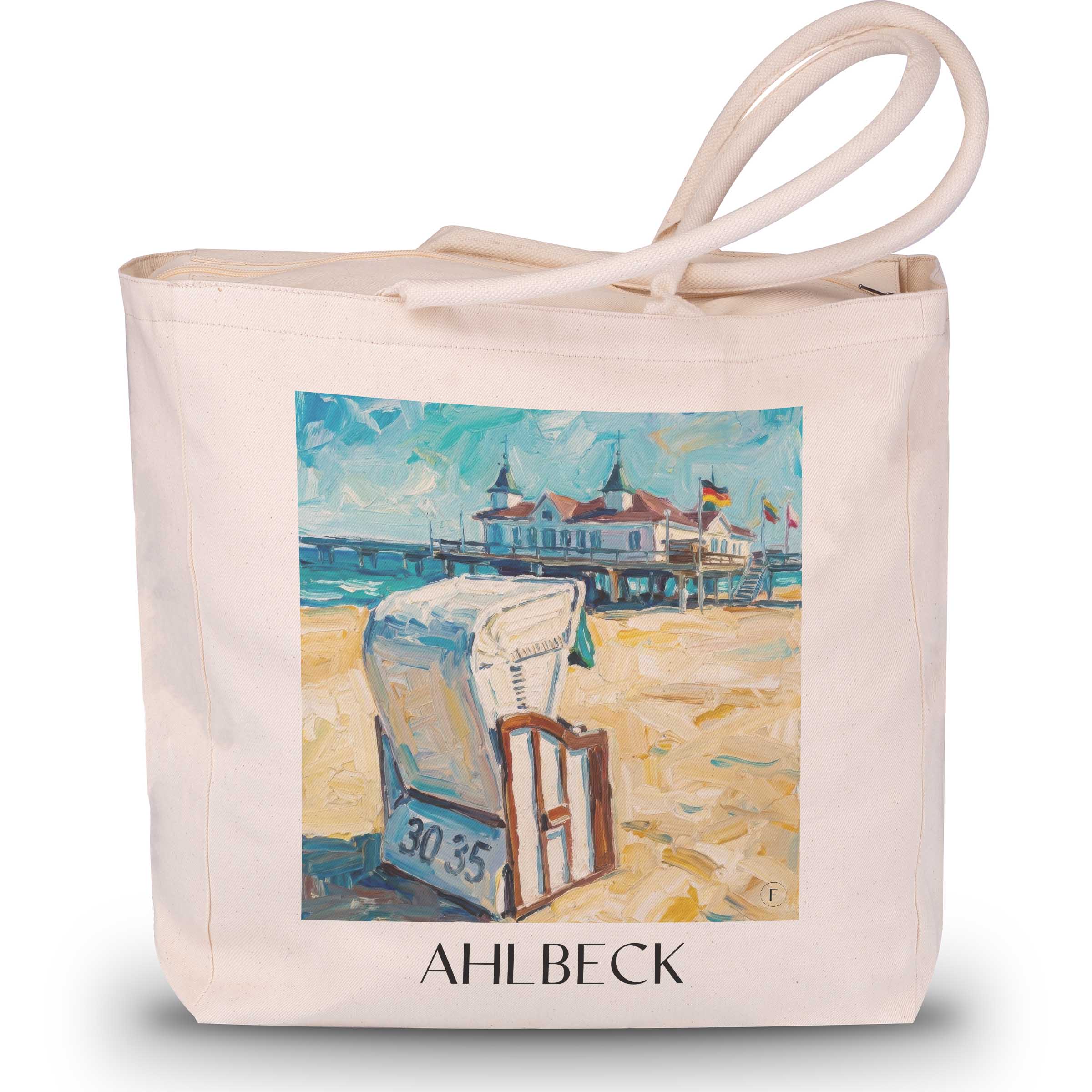 Ahlbeck Shopping Tasche - Usedom - Deutschland Tote Bag - Einkaufstasche im Ölgemälde Stil