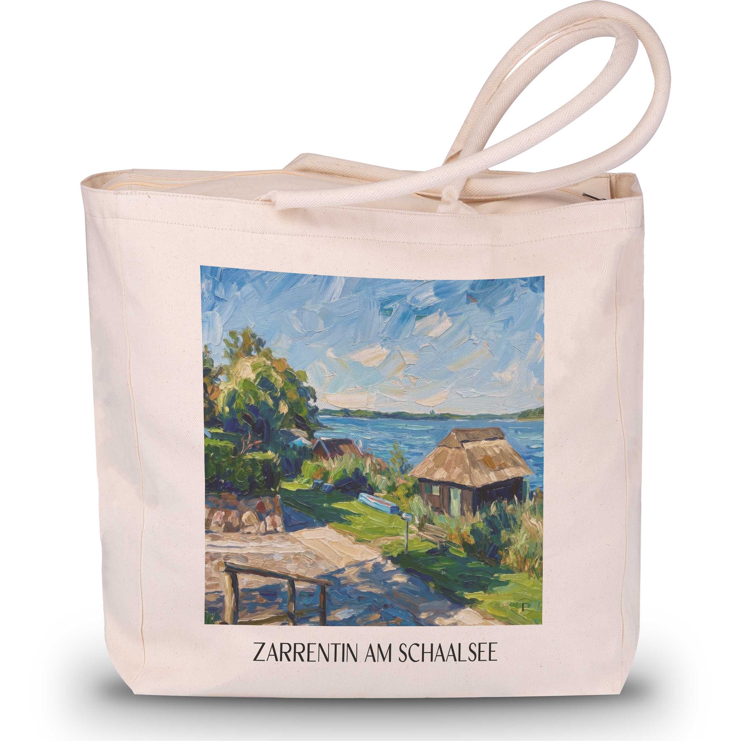Zarrentin am Schaalsee Shopping Tasche - Mecklenburg-Vorpommern - Deutschland Tote Bag - Einkaufstasche im Ölgemälde Stil