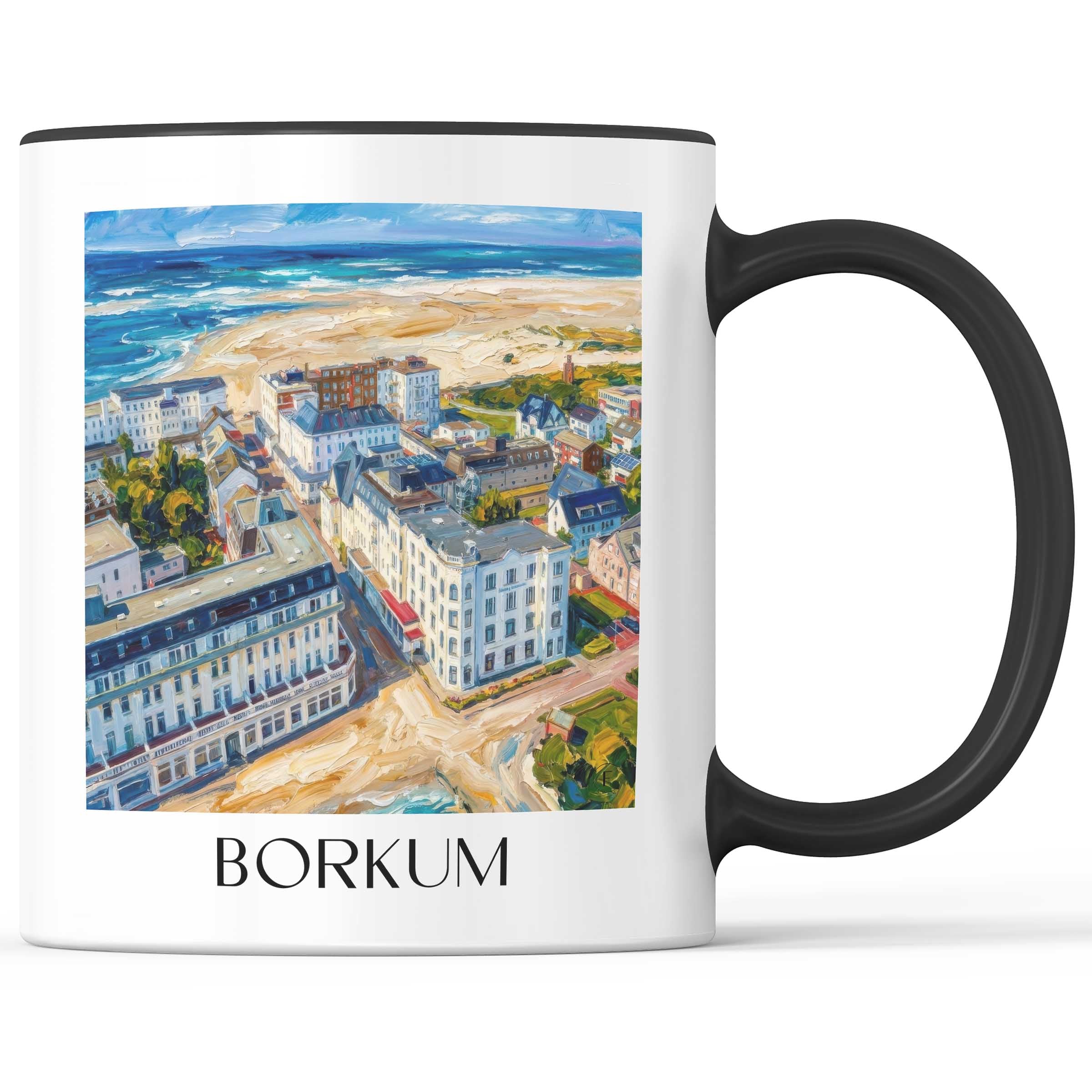 Borkum Kaffeebecher - Ostfriesland - Deutschland Becher - Kaffeetasse im Ölgemälde Stil