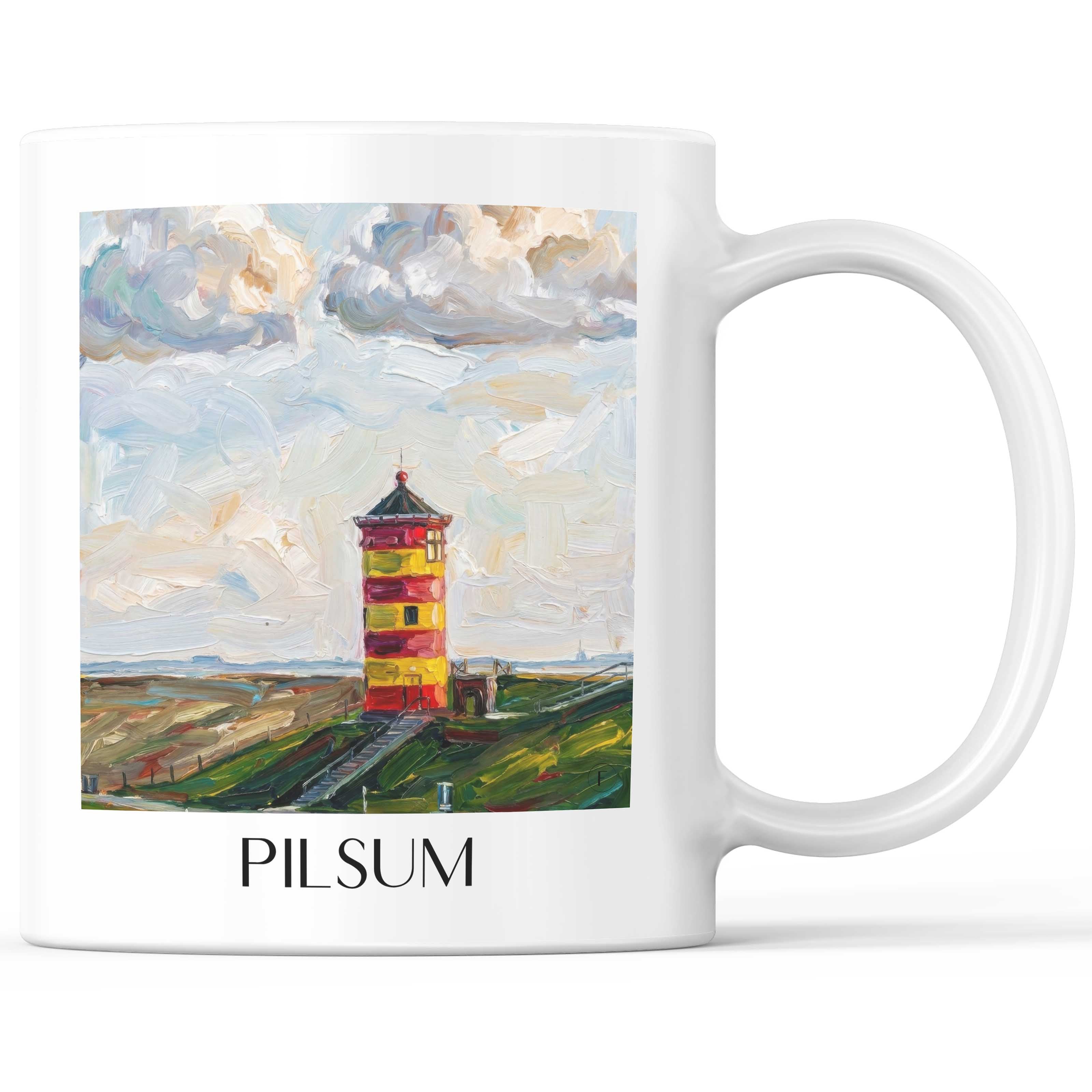 Pilsum Kaffeebecher - Ostfriesland - Deutschland Becher - Kaffeetasse im Ölgemälde Stil