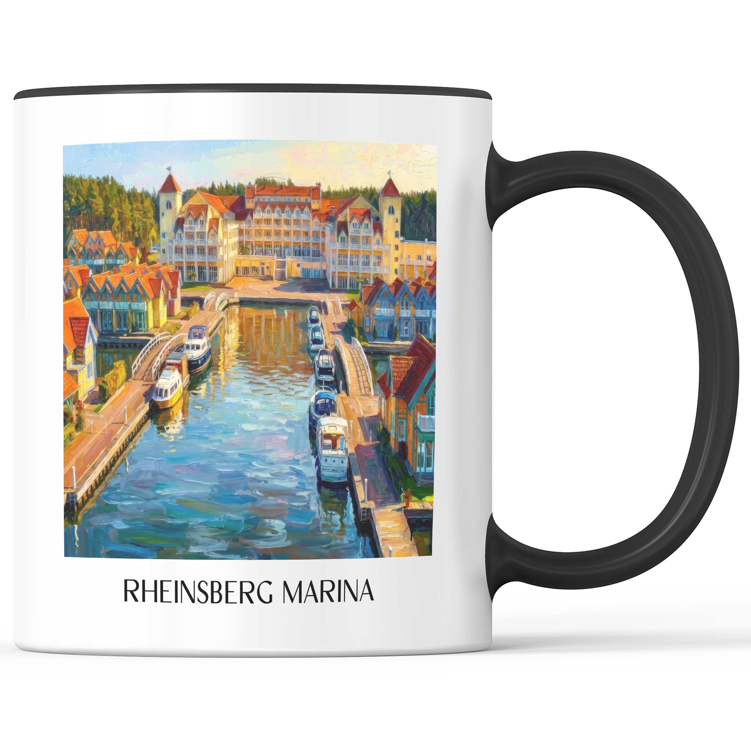 Hafendorf Rheinsberg Kaffeebecher - Brandenburg - Deutschland Becher - Kaffeetasse im Ölgemälde Stil