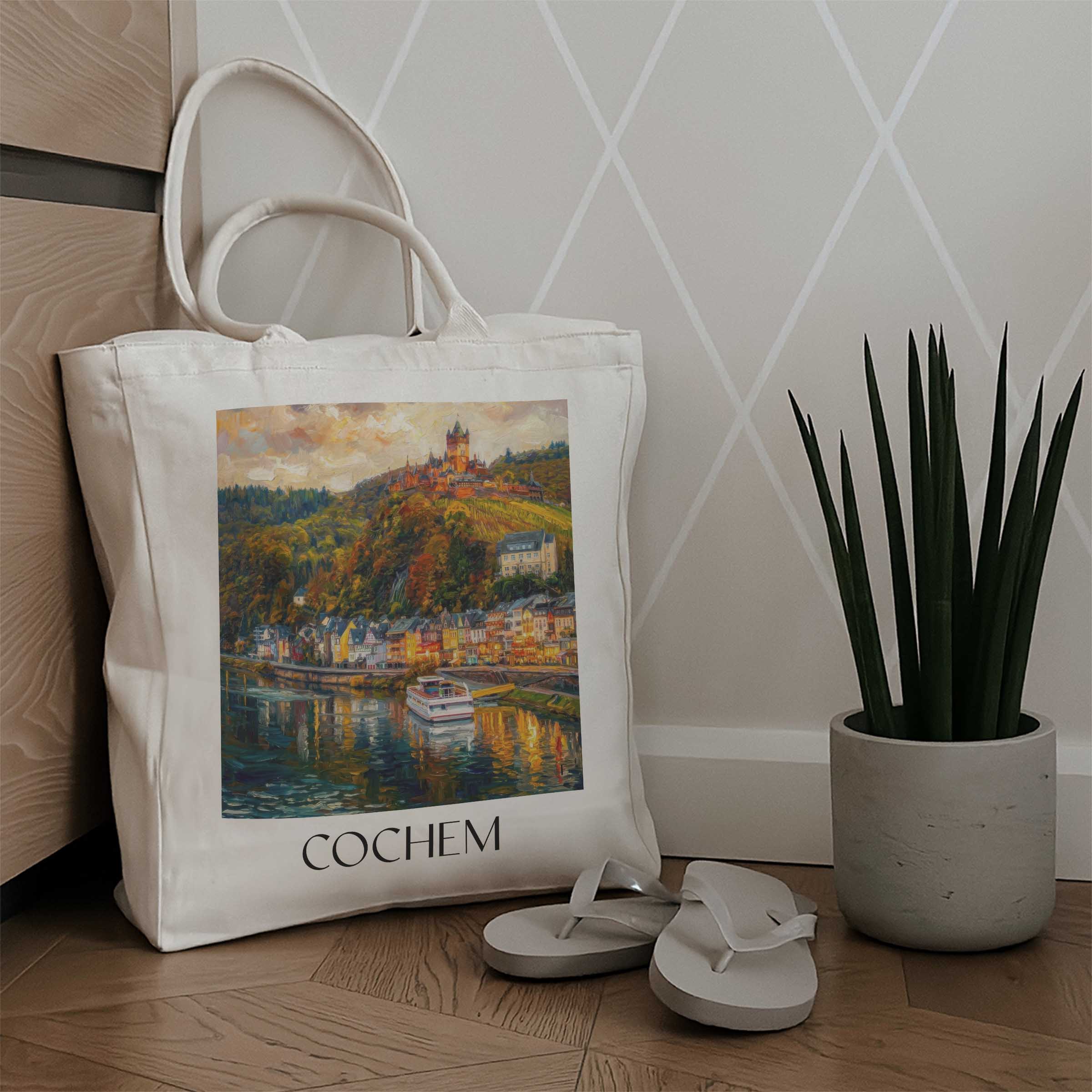 cochem-mosel-deutschland-einkaufstasche-oil-painting-oelgemaelde