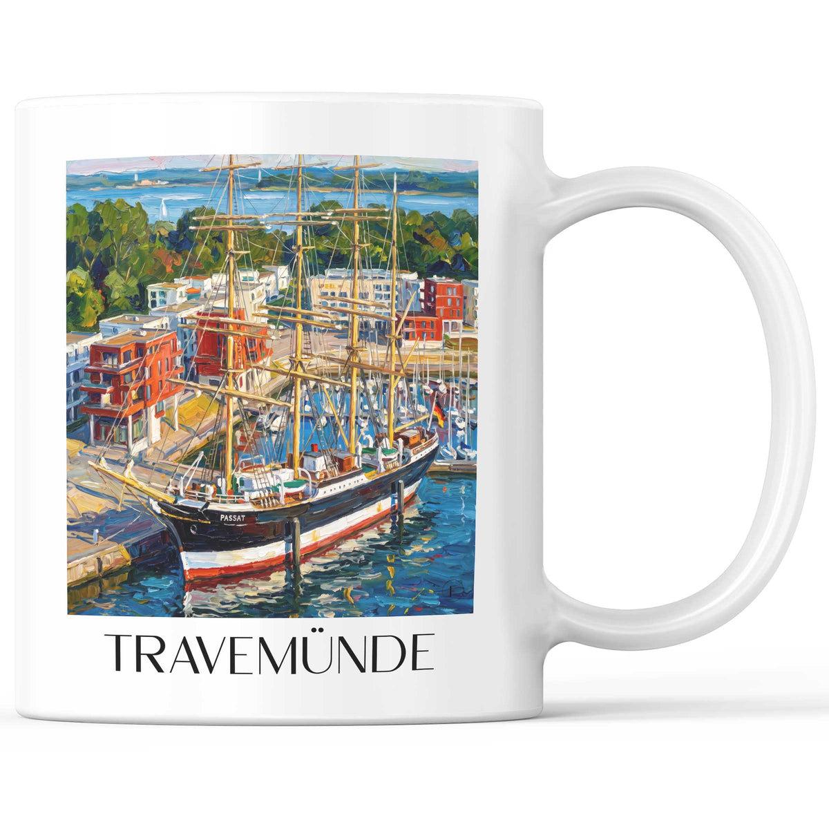 Travemünde Kaffeebecher - Ostsee - Deutschland Becher - Kaffeetasse im Ölgemälde Stil