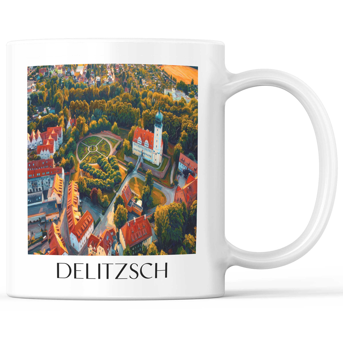 Delitzsch Kaffeebecher - Leipziger Tieflandsbucht - Deutschland Becher - Kaffeetasse im Ölgemälde Stil