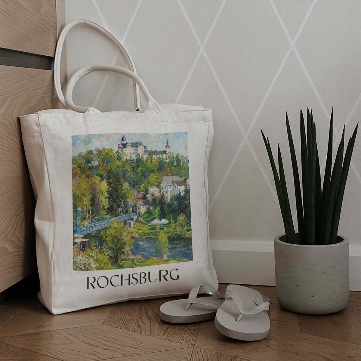 rochsburg-muldetal-deutschland-einkaufstasche-oil-painting-oelgemaelde