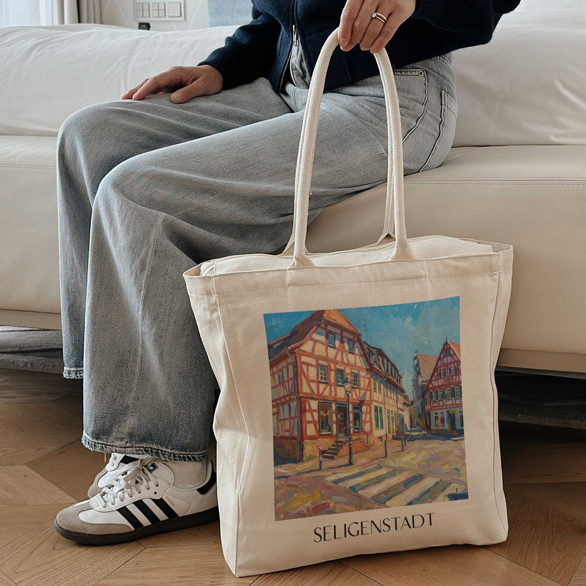 seligenstadt-untermain-deutschland-einkaufstasche-oil-painting-oelgemaelde