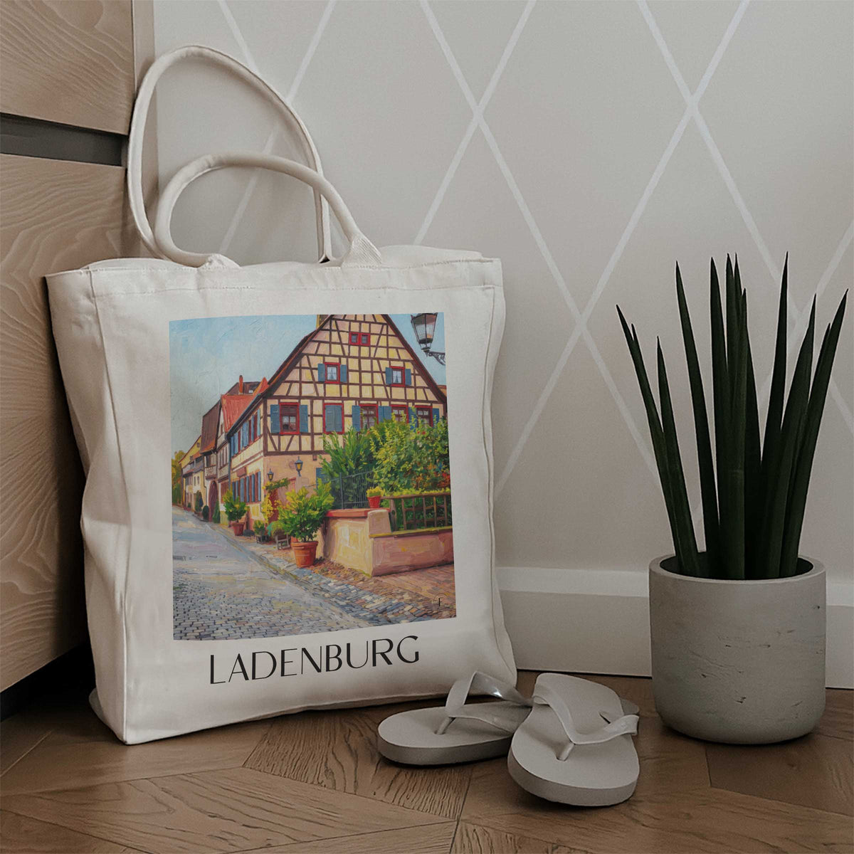 ladenburg-kurpfalz-deutschland-einkaufstasche-oil-painting-oelgemaelde