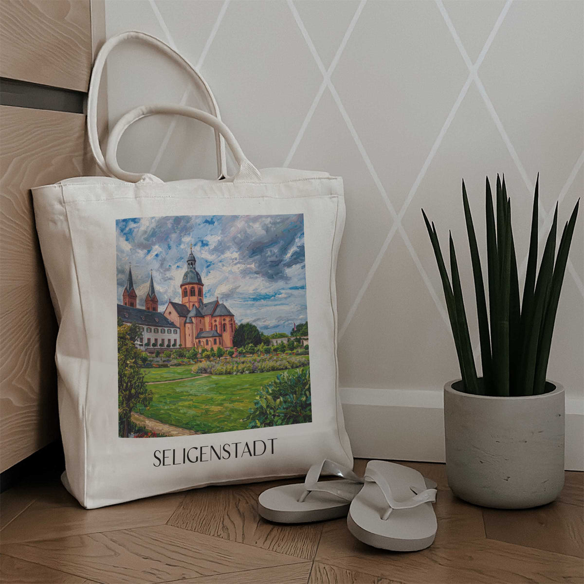 seligenstadt-untermain-deutschland-einkaufstasche-oil-painting-oelgemaelde