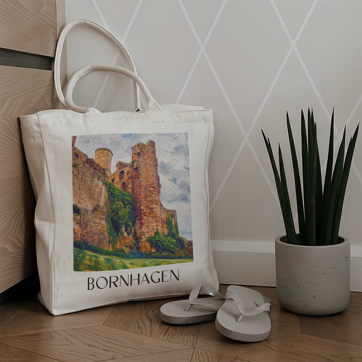 bornhagen-eichsfeld-deutschland-einkaufstasche-oil-painting-oelgemaelde
