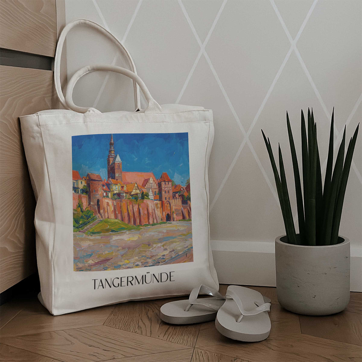 tangermünde-altmark-deutschland-einkaufstasche-oil-painting-oelgemaelde