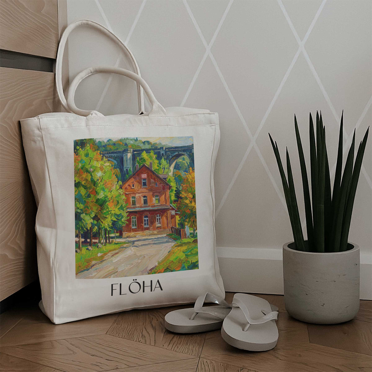 flöha-erzgebirgsvorland-deutschland-einkaufstasche-oil-painting-oelgemaelde