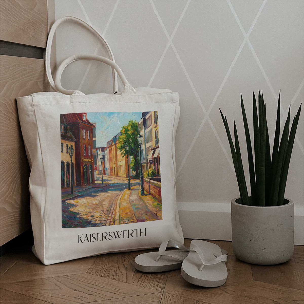 kaiserswerth-düsseldorf-deutschland-einkaufstasche-oil-painting-oelgemaelde