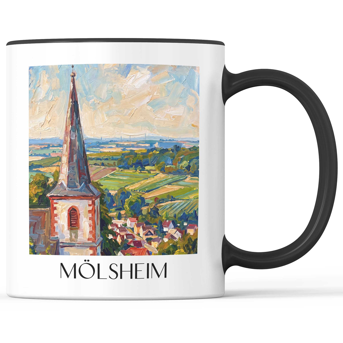 Mölsheim Kaffeebecher - Rheinhessen - Deutschland Becher - Kaffeetasse im Ölgemälde Stil