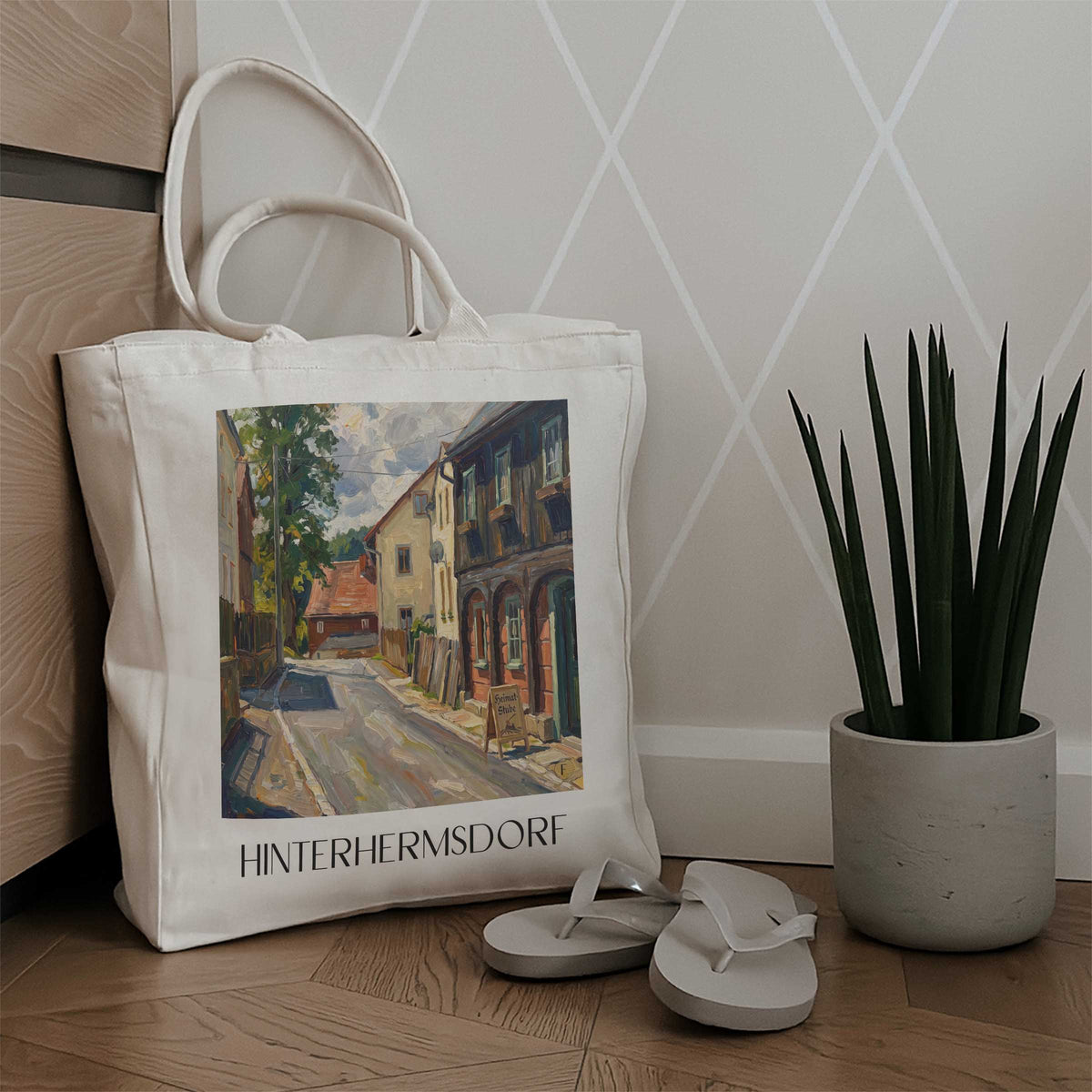 hinterhermsdorf-sächsische-schweiz-deutschland-einkaufstasche-oil-painting-oelgemaelde