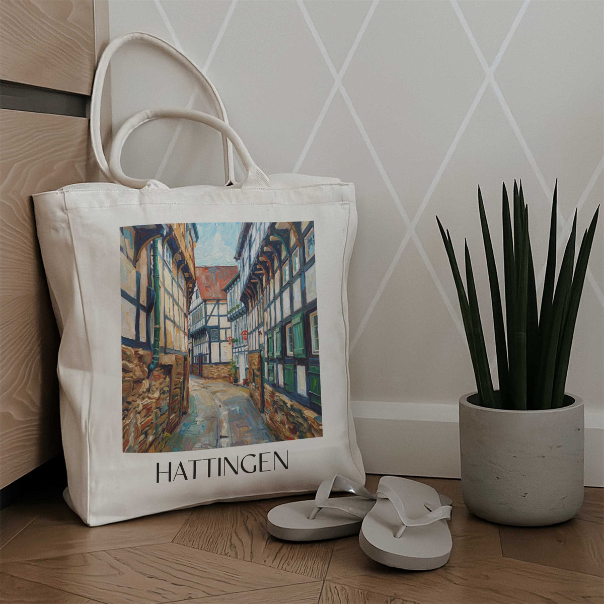 hattingen-ruhrgebiet-deutschland-einkaufstasche-oil-painting-oelgemaelde