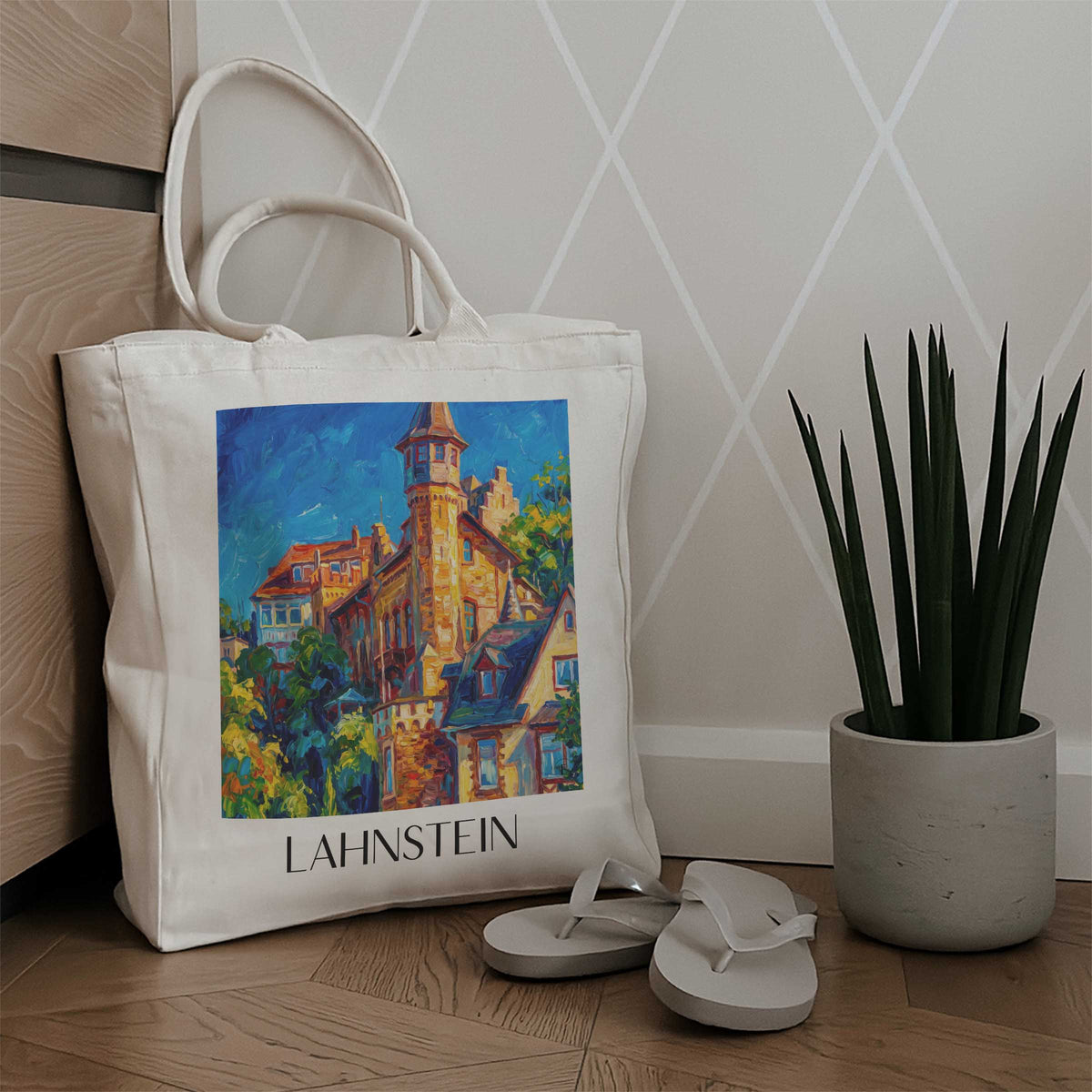 lahnstein-mittelrheintal-deutschland-einkaufstasche-oil-painting-oelgemaelde
