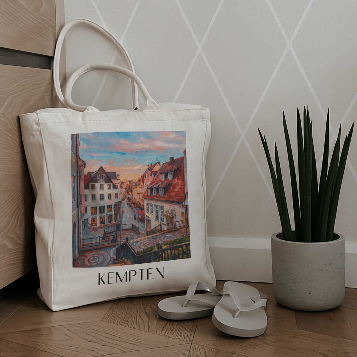 kempten-allgäu-deutschland-einkaufstasche-oil-painting-oelgemaelde