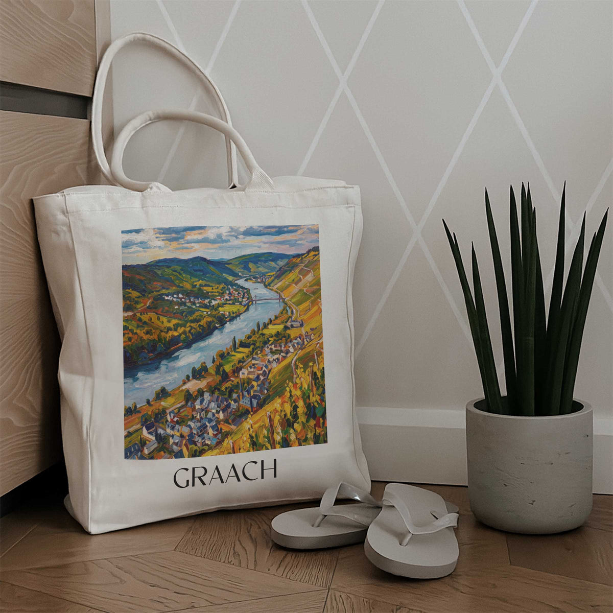 graach-moseltal-deutschland-einkaufstasche-oil-painting-oelgemaelde
