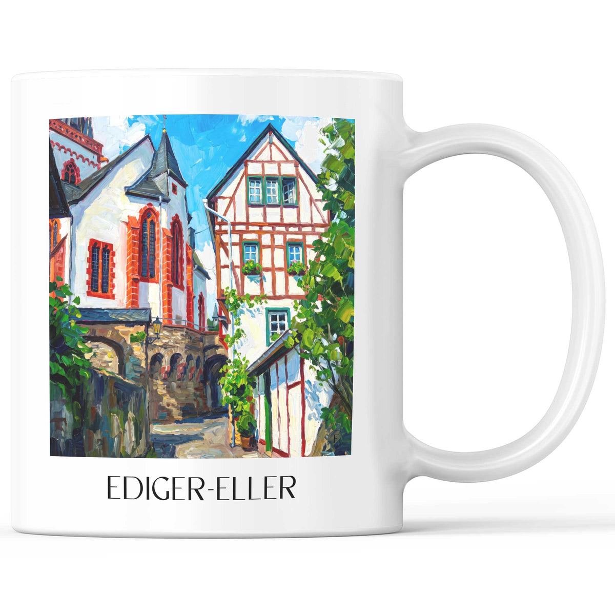 Ediger-Eller Kaffeebecher - Moseltal - Deutschland Becher - Kaffeetasse im Ölgemälde Stil