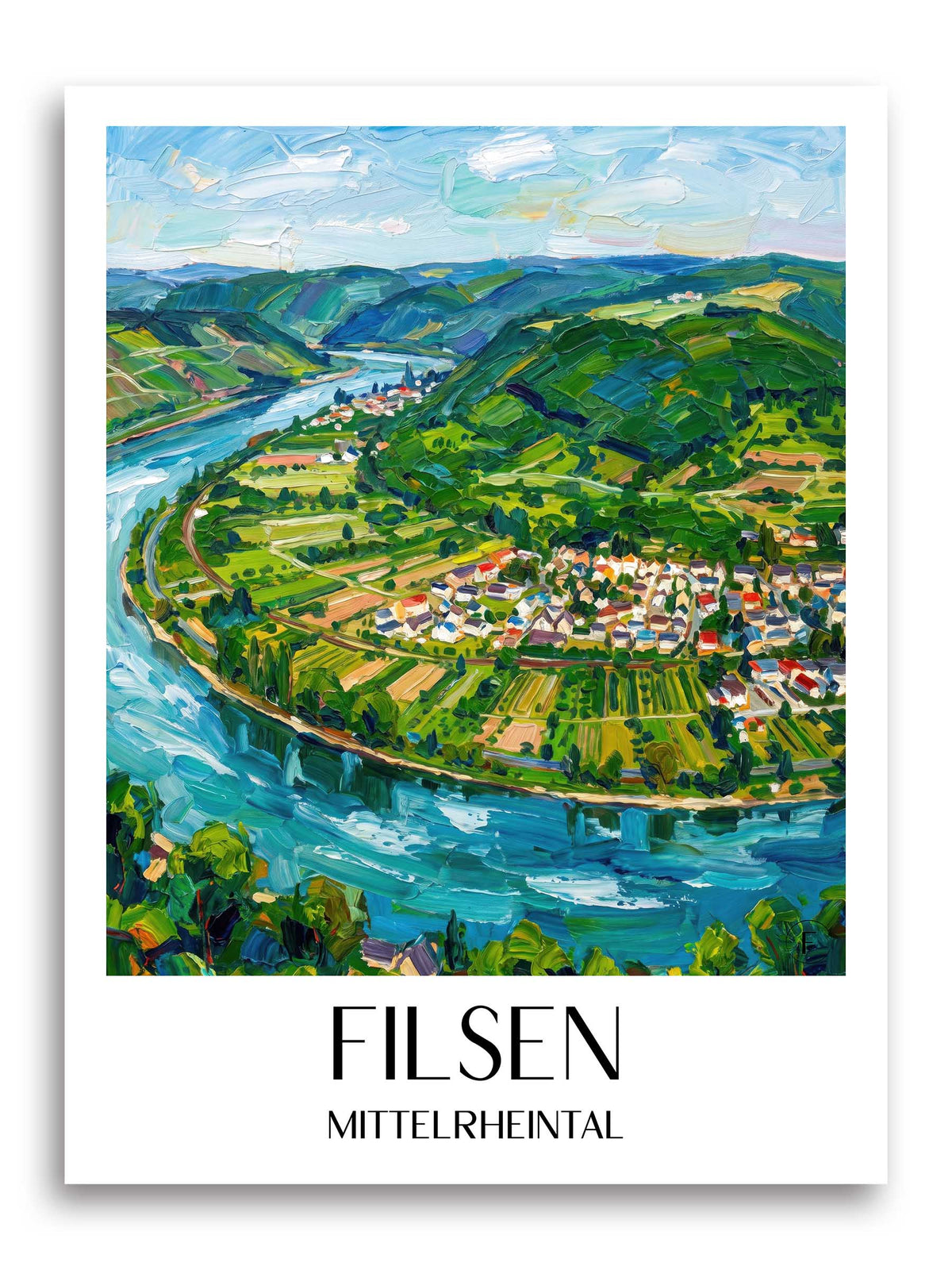 Filsen Poster - Mittelrheintal - Deutschland Kunstdruck - Ölgemälde von A4 bis A1