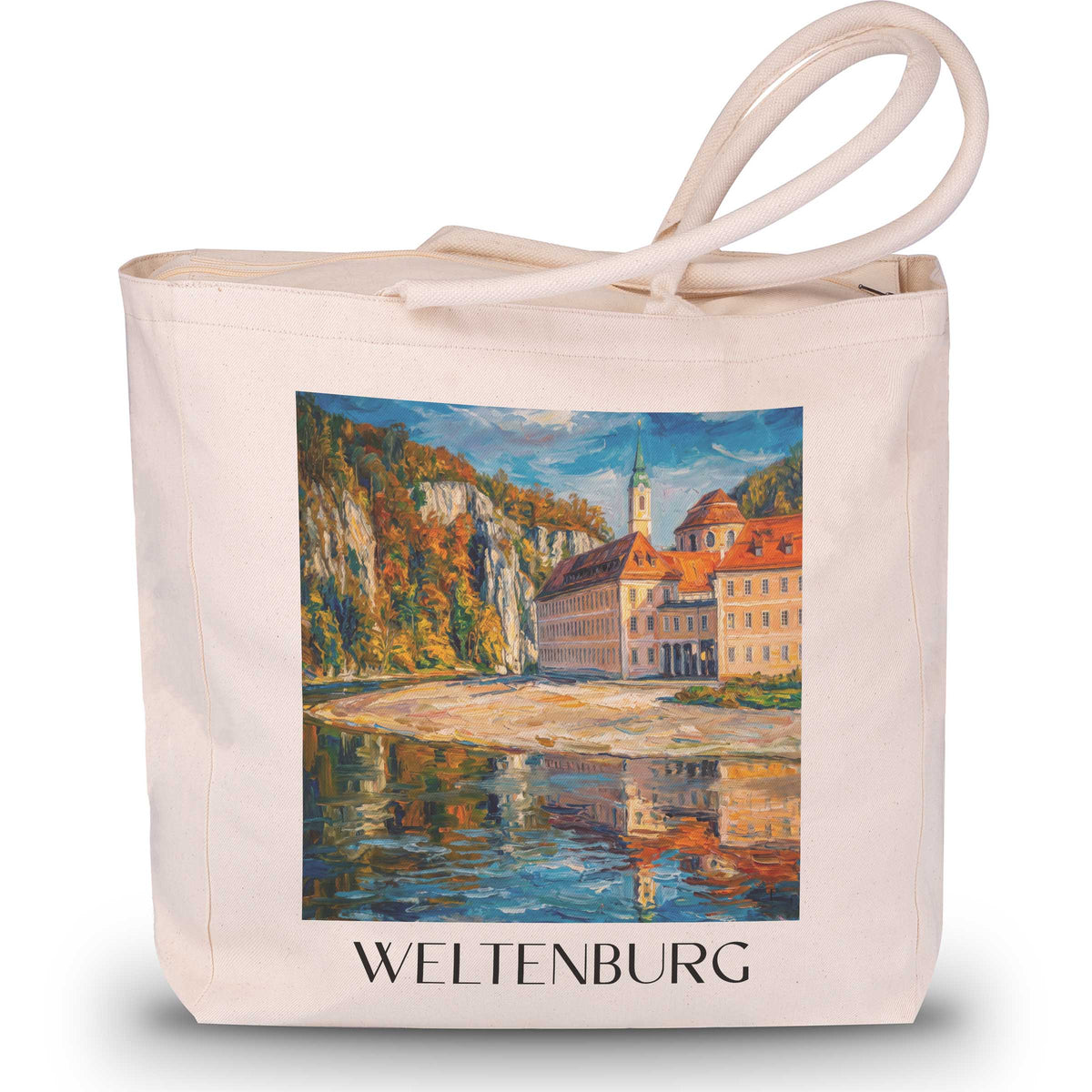 weltenburg-altmühltal-deutschland-einkaufstasche-oil-painting-oelgemaelde