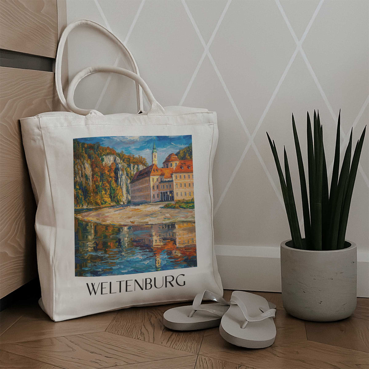 weltenburg-altmühltal-deutschland-einkaufstasche-oil-painting-oelgemaelde