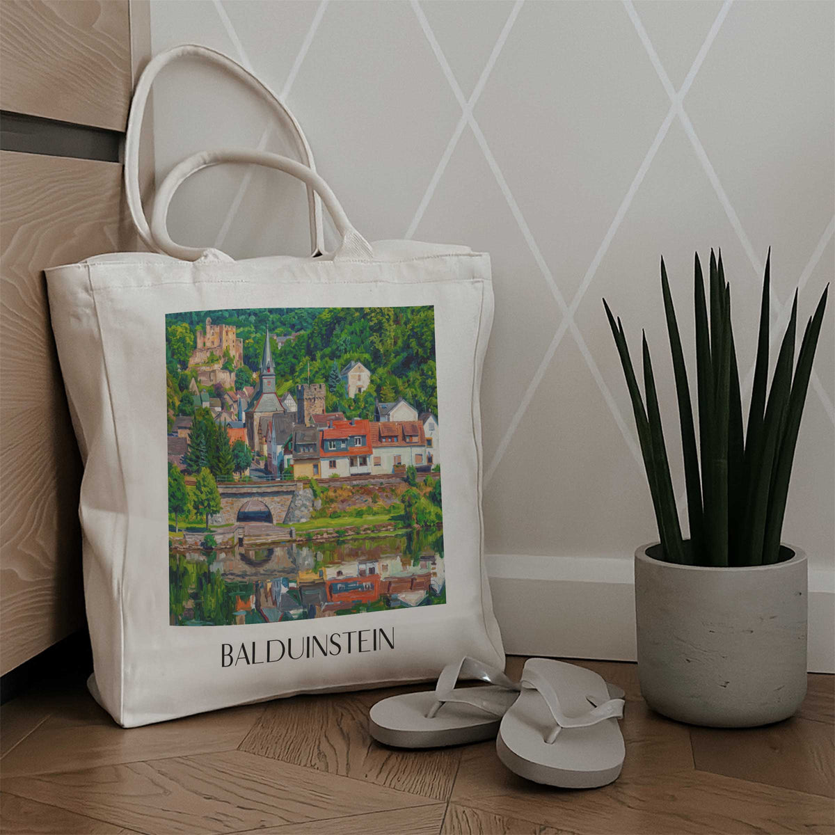 balduinstein-lahntal-deutschland-einkaufstasche-oil-painting-oelgemaelde
