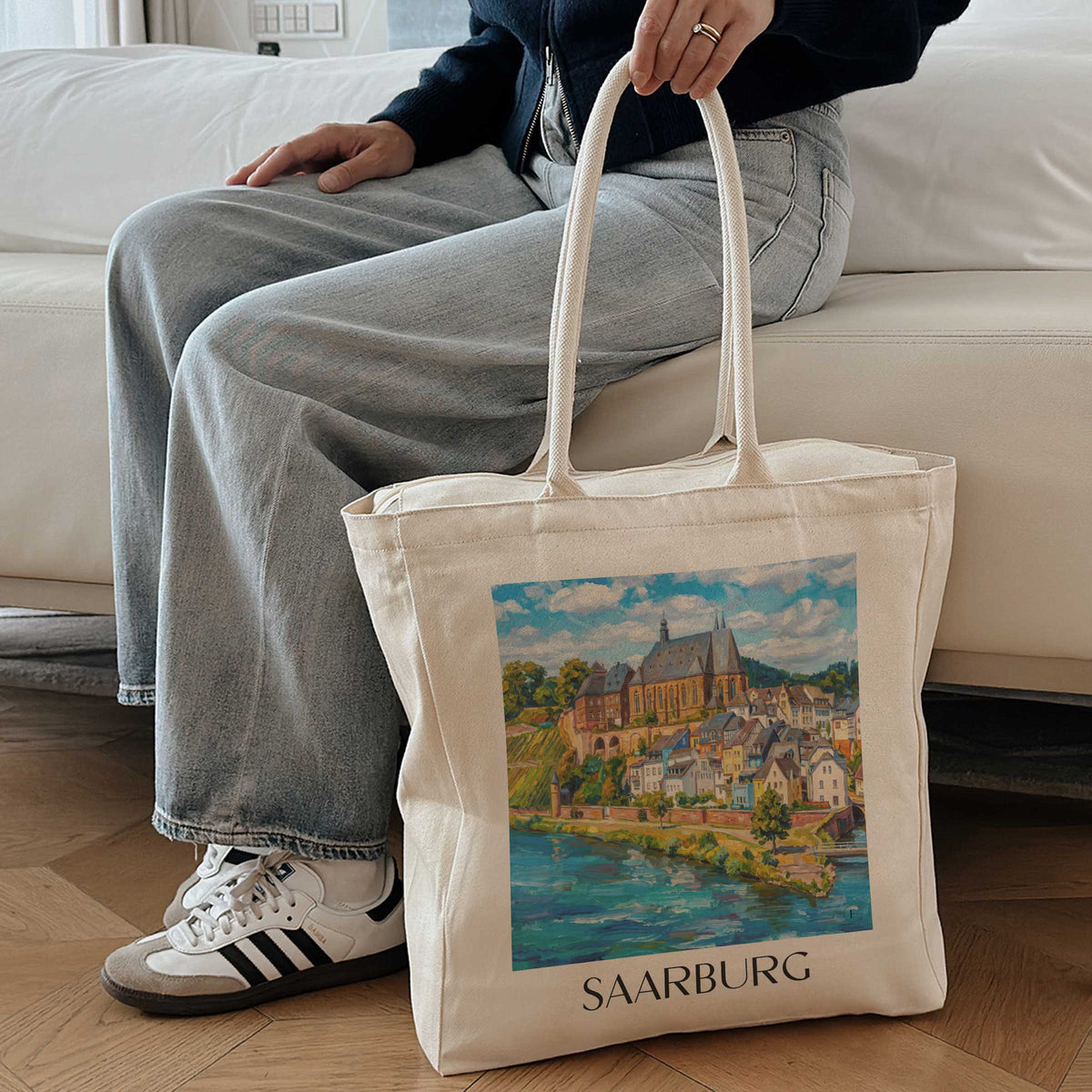saarburg-saarland-deutschland-einkaufstasche-oil-painting-oelgemaelde
