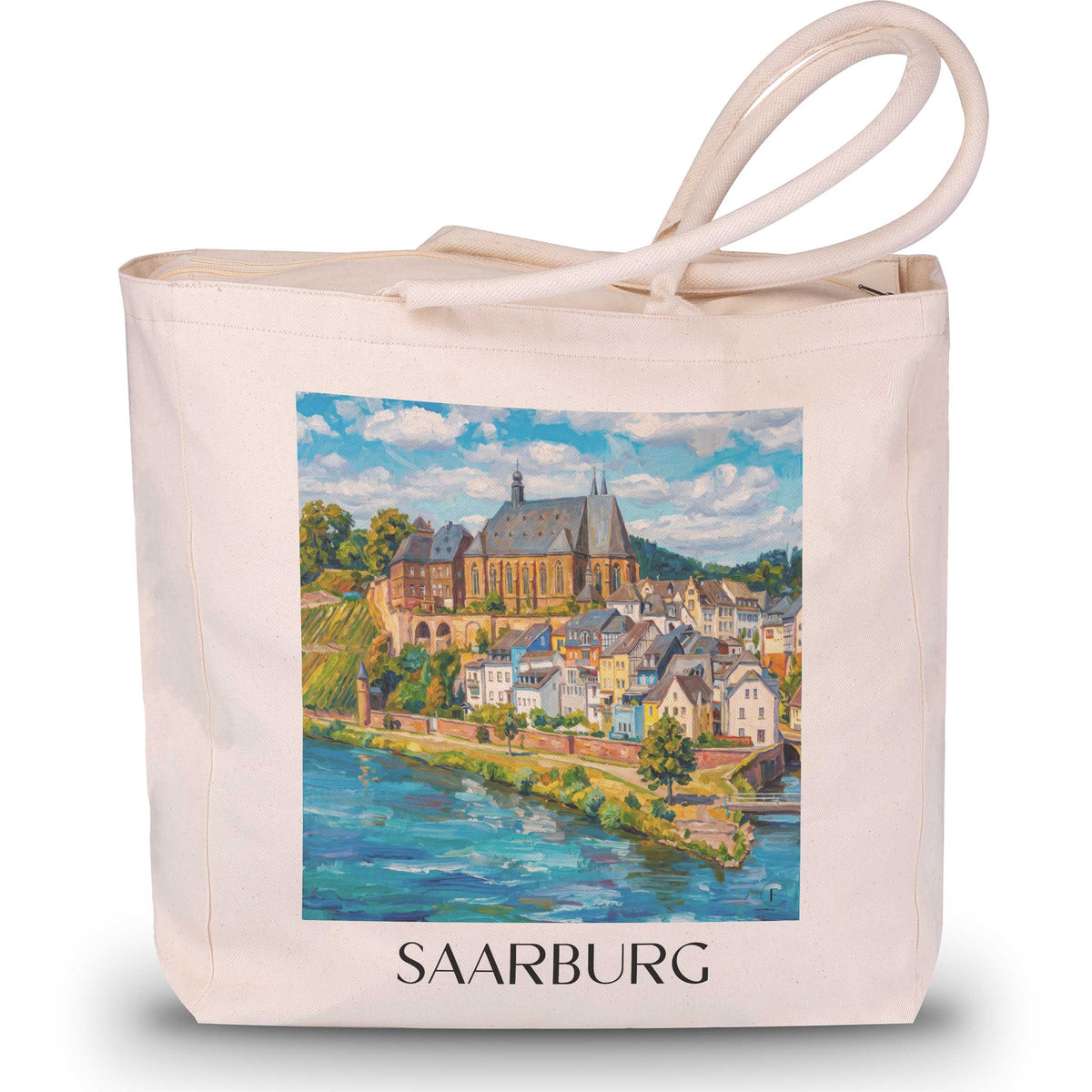 Saarburg Shopping Tasche - Saarland - Deutschland Tote Bag - Einkaufstasche im Ölgemälde Stil - favplace