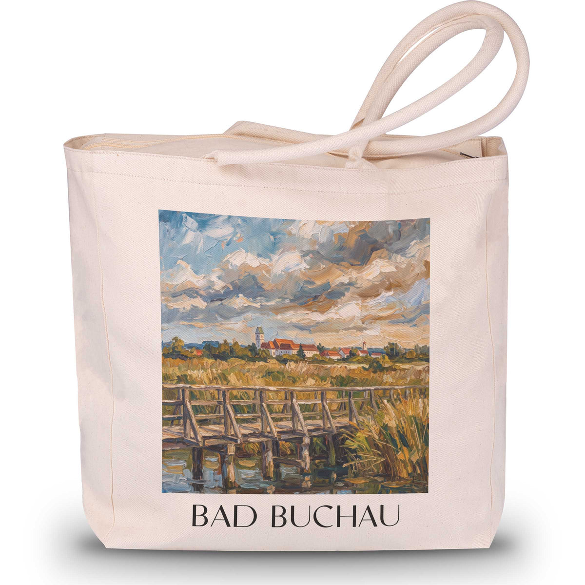 Bad Buchau Shopping Tasche - Oberschwaben - Deutschland Tote Bag - Einkaufstasche im Ölgemälde Stil - favplace