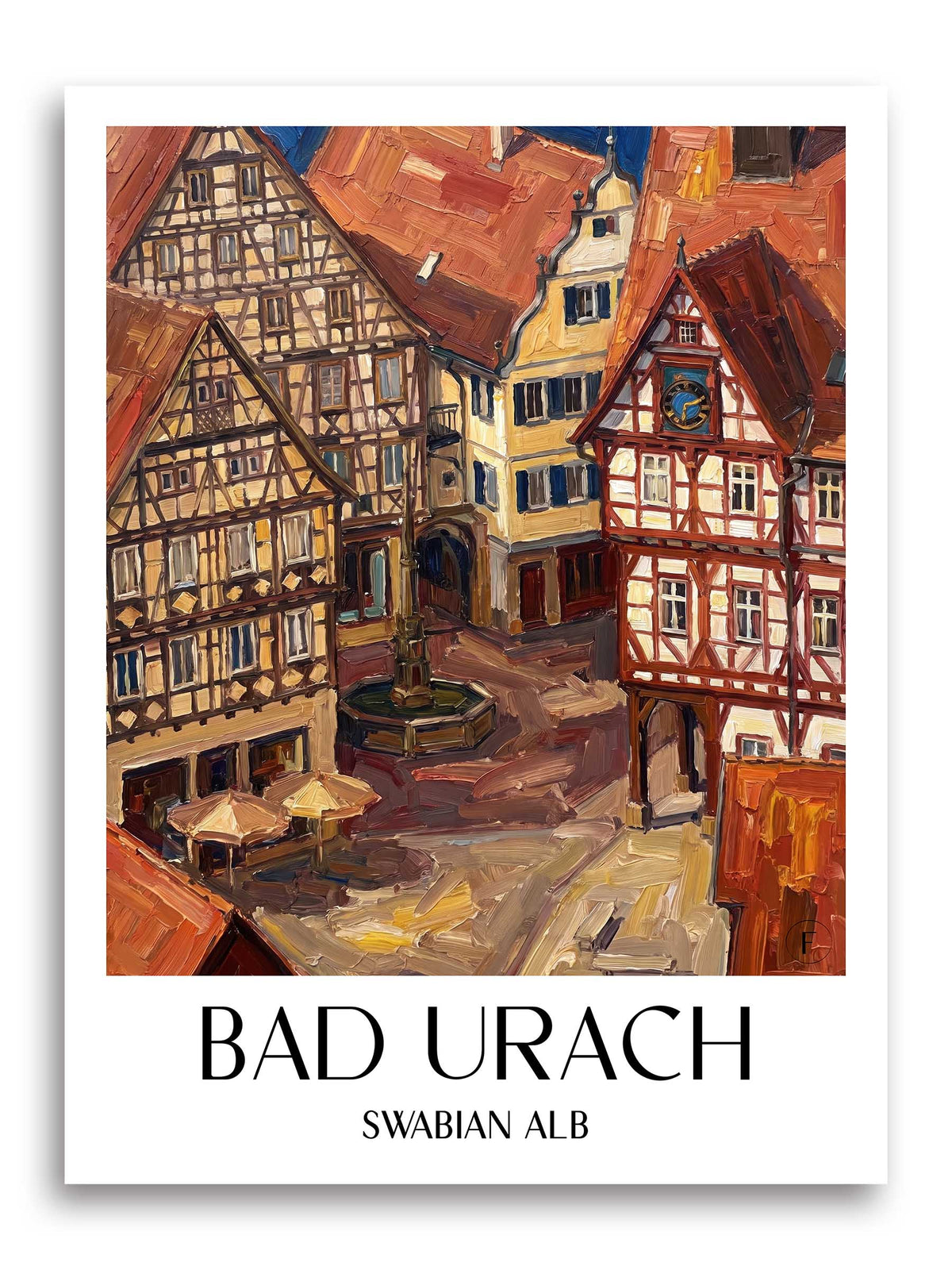 Bad Urach Poster - Schwäbische Alb - Deutschland Kunstdruck - Ölgemälde von A4 bis A1