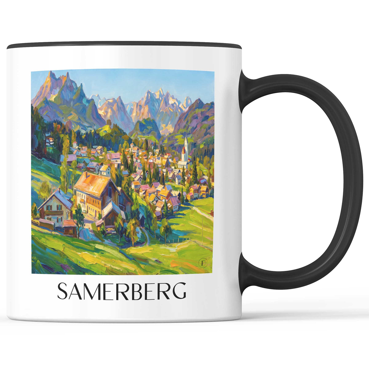 Samerberg Kaffeebecher - Chiemgau - Deutschland Becher - Kaffeetasse im Ölgemälde Stil