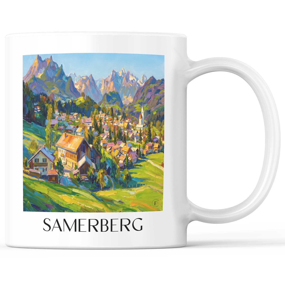 Samerberg Kaffeebecher - Chiemgau - Deutschland Becher - Kaffeetasse im Ölgemälde Stil