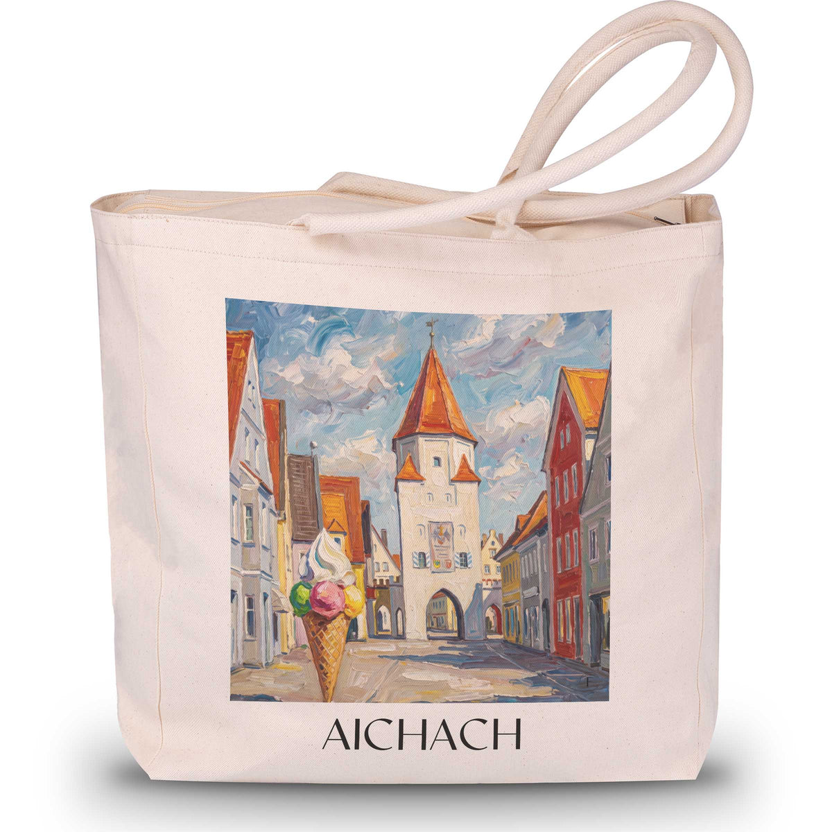 aichach-bayern-deutschland-einkaufstasche-oil-painting-oelgemaelde