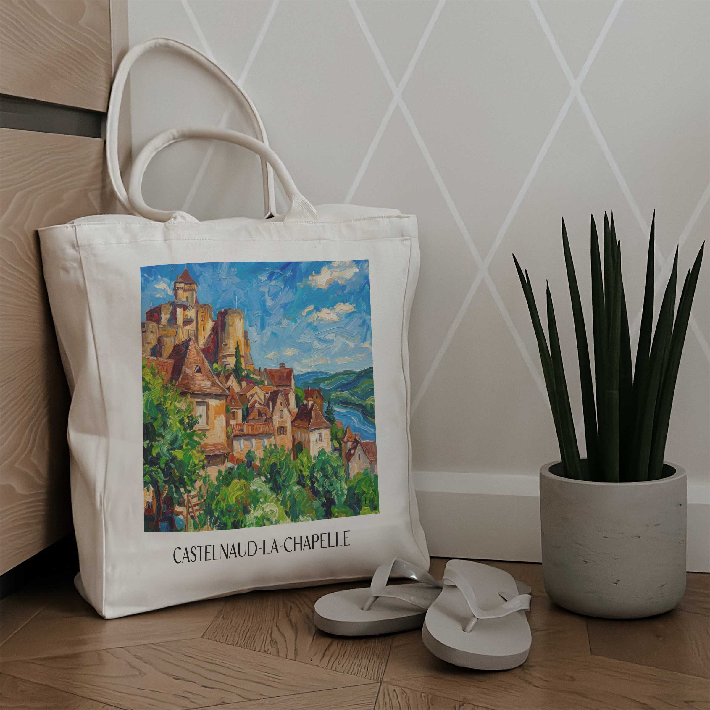 castelnaud-la-chapelle-périgord-noir-frankreich-einkaufstasche-oil-painting-oelgemaelde