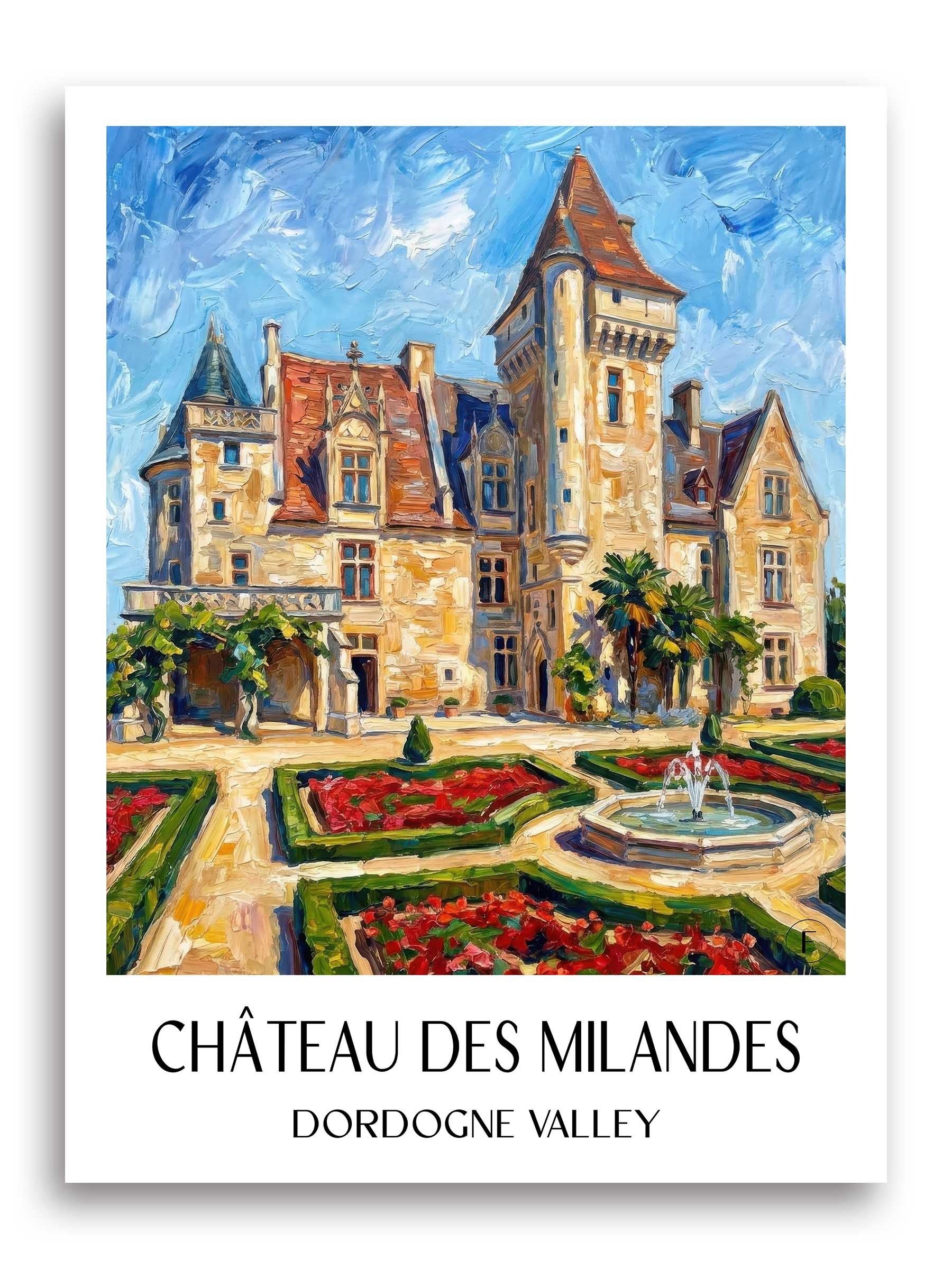 Château des Milandes Poster - Vallée de la Dordogne - Frankreich Kunstdruck - Ölgemälde von A4 bis A1