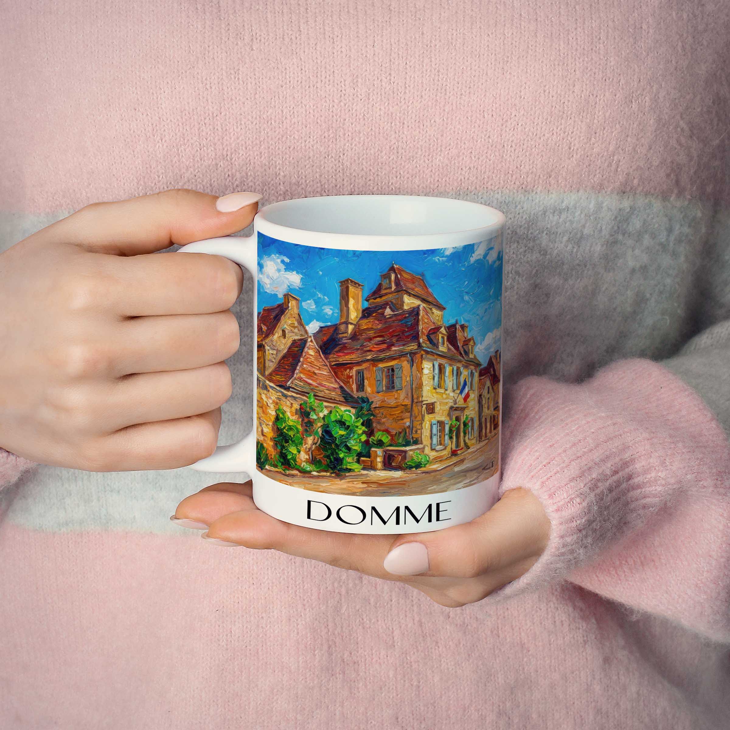 domme-périgord-noir-frankreich-kaffeebecher-oil-painting-oelgemaelde